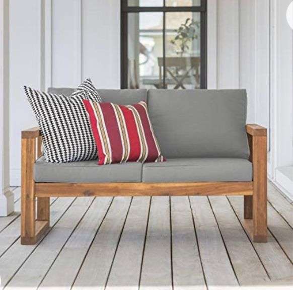 Walker Edison Sorrento Modern Acacia Wood Outdoor Loveseat with