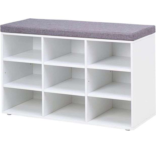 DINZI LVJ Shoe Storage Bench with Cushion, Cubby Shoe Rack with 9