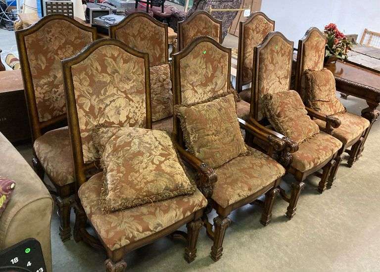 8 Set of 8 Dining Room Table Chairs, 2 Captains Chairs, Upholstered