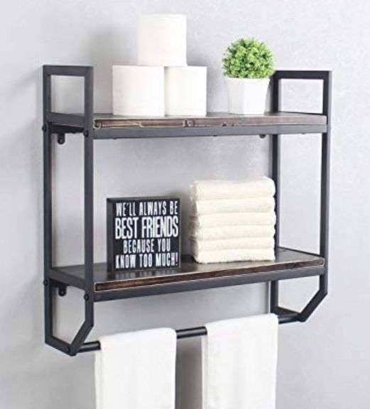 Bathroom Shelf with Towel Bar,Rustic Bathroom Shelves Wall Mounted,2