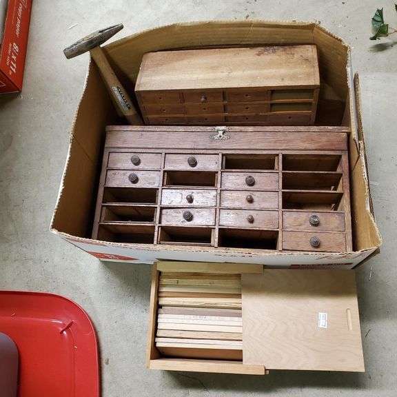 Miniature Wood Samples, Wooden Printers Box, Stanley Tack