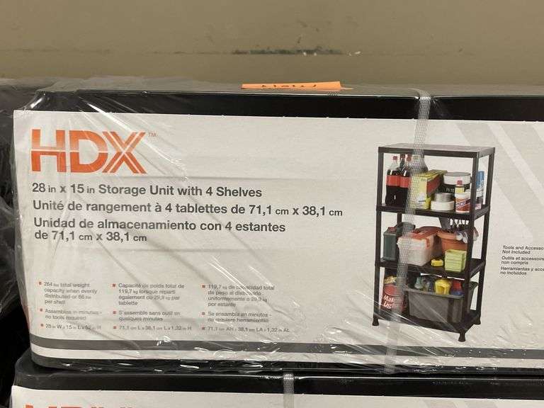 hdx 4shelf black plastic storage shelving unit 15 in. d x 28 in. w x