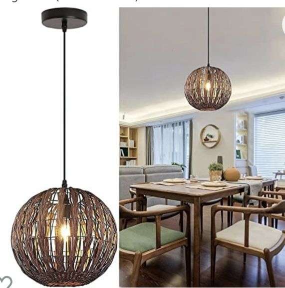 Wicker Pendant Light Brown Rattan Light Fixture Woven Pendant Light