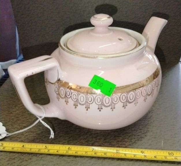 Hall Teapot pink with gold trim Metzger Property Services LLC