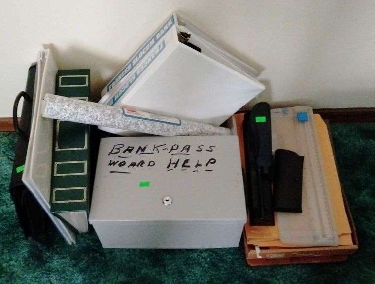 Metal box, binders, file case, office supplies Metzger Property