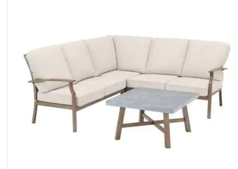 Hampton Bay Beachside Rope Look Wicker Outdoor Patio Sectional Sofa