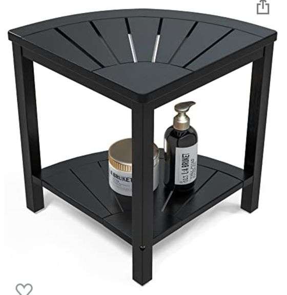 Bamboo Corner Shower Stool Bench Waterproof with Storage Shelf for