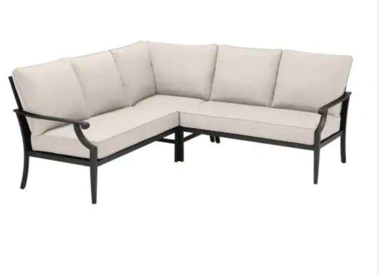 Hampton Bay Braxton Park 3Piece Black Steel Outdoor Patio Sectional