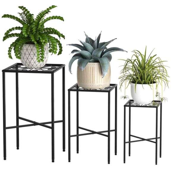 Ramzyh Metal Plant Stand, Iron Art Flower Pot Holder Set of 3，Modern