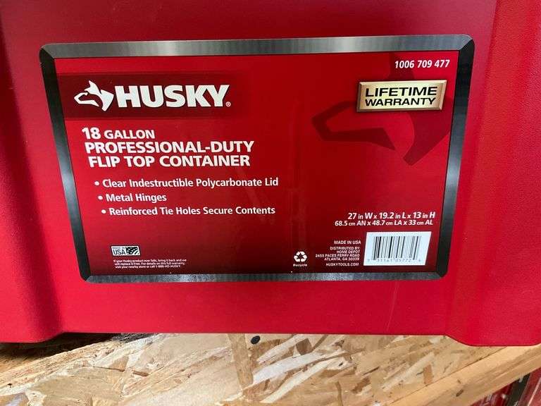 Husky 18 gallon ProfessionalDuty flip top container Metzger Property