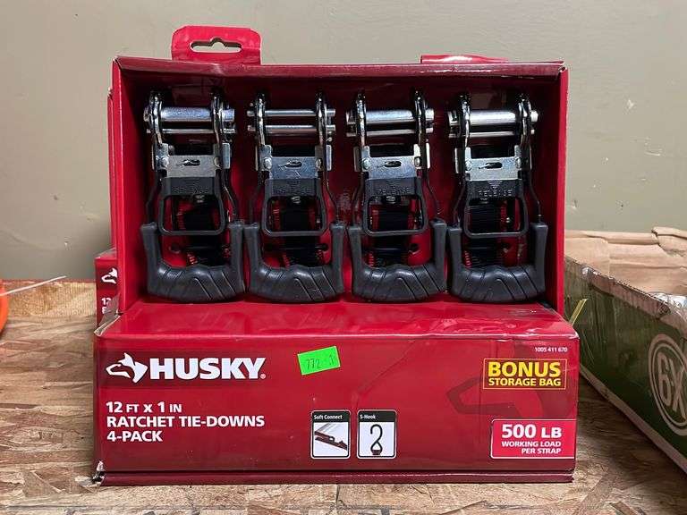 Husky 12’ x 1” Ratchet Tie Downs 4Pack Metzger Property Services LLC