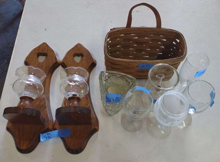 Candle holders, Longaberger basket and stemware Metzger Property
