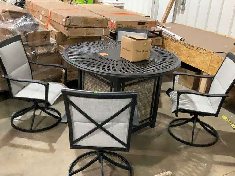 Home Decorators Collection 5 piece 51” fire table conversation set with swivel rocking chairs