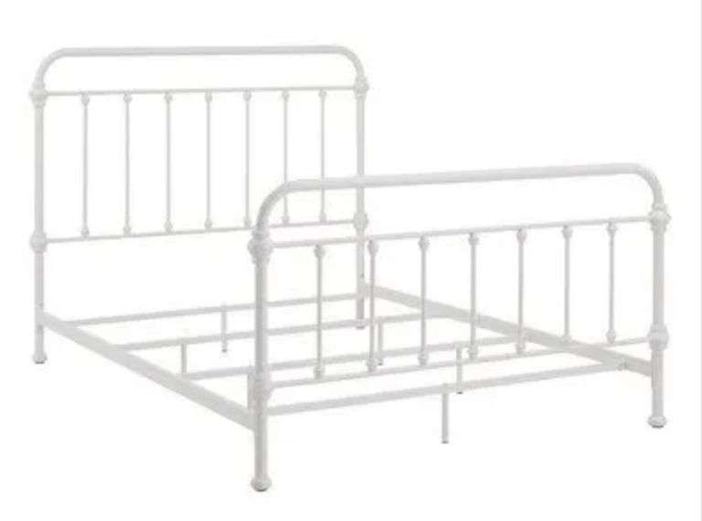 White Metal Bed Frame Queen Size with Headboard and Footboard Single