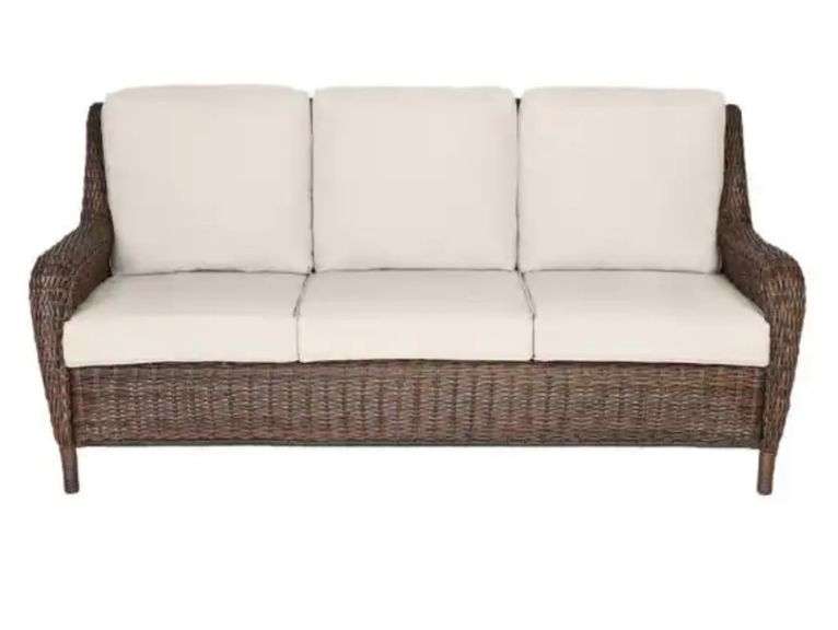 Hampton Bay Cambridge Brown Wicker Outdoor Patio Sofa with BARE
