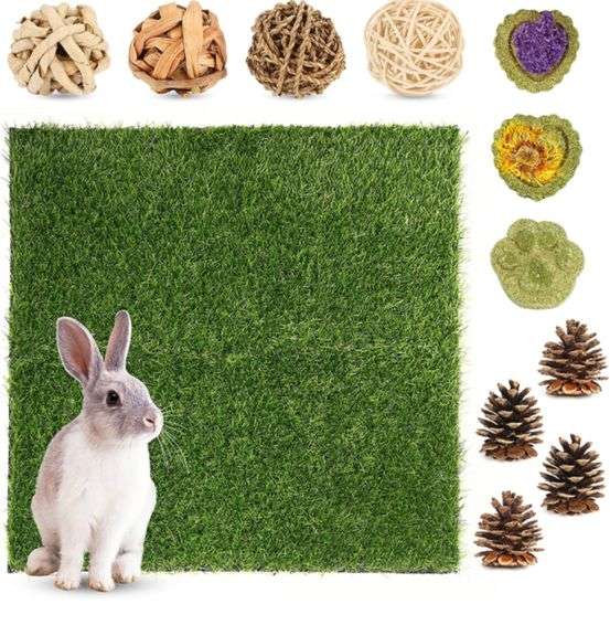12 Pcs Rabbit Artificial Grass Mat Set, 20'' x 20'' Rabbit Grass Pee