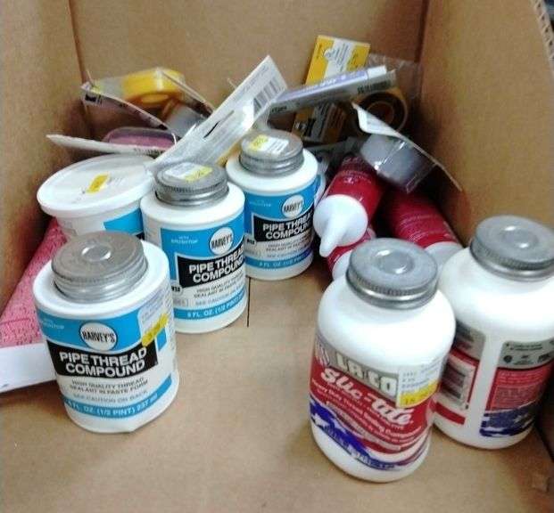 Pipe thread compound, gas line tape, silicone, plumber’s putty, caulk, plumbing assortment
