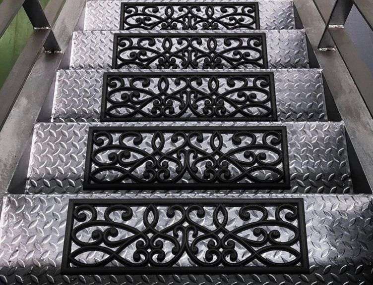 Ottomanson Collection Rubber Stair Treads, 10" X 30", Black Garden 5