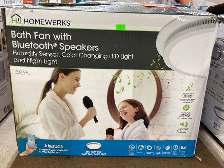Homewerks bath fan with Bluetooth speaker led light and night light