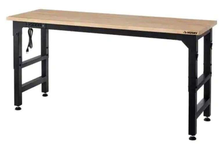 Husky 6 ft. Adjustable Height Solid Wood Top Workbench in Black for