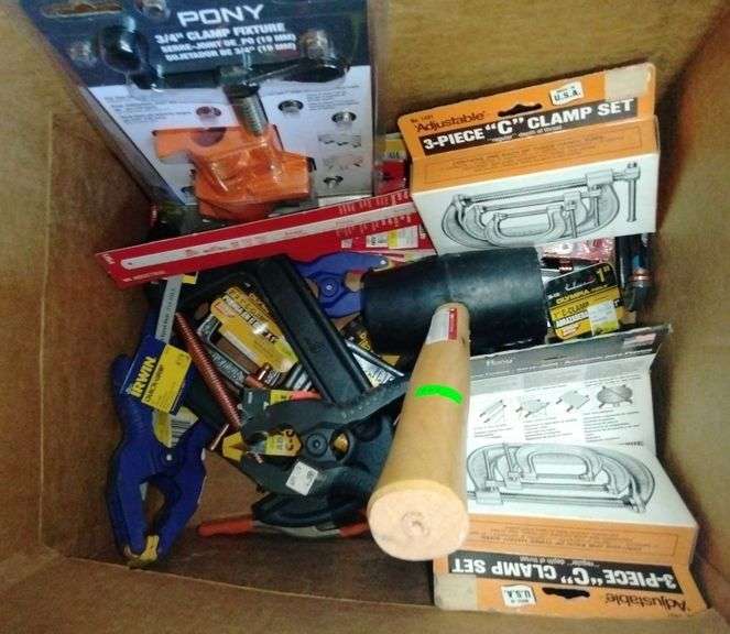 Rubber mallet, pipe clamp, Cclamps, hack saw blades, quick grips