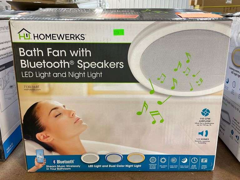 Homewerks bath fan with Bluetooth speaker led light and night light
