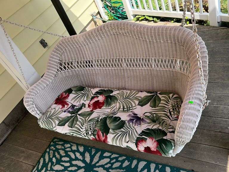 Wicker patio swing with seat cushion, 55 inches wide Metzger Property