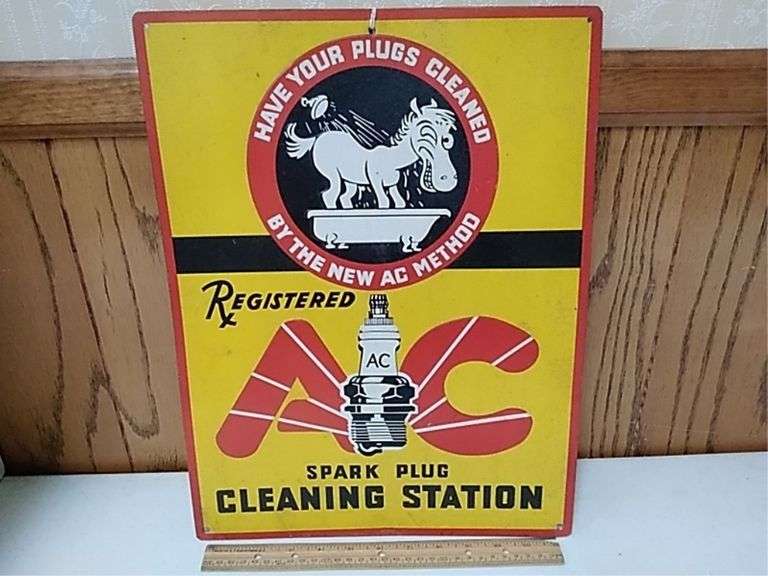 Metal AC spark plug sign, approximately 17x13 Metzger Property