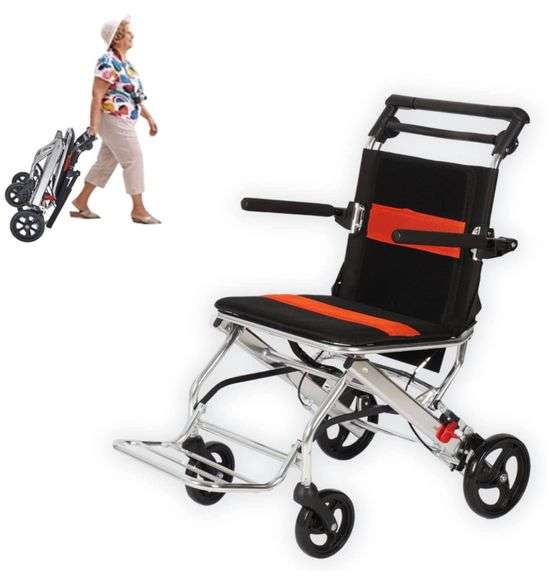 Folding Transport Wheelchair, Ultralight Portable Travel Wheelchairs