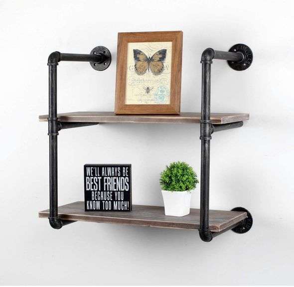 Industrial Pipe Shelving Wall Mounted,24in Rustic Metal Floating