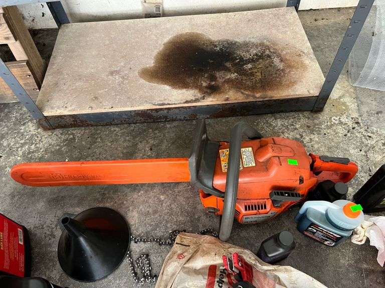 Husqvarna 345 Chain Saw, Fuel Can, Chain Bar Lube, Chair Bar & Sprocket