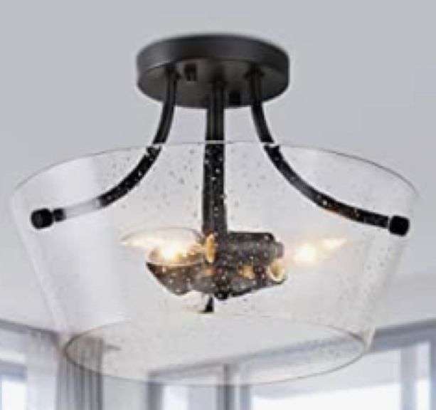 Optimant Lighting Semi Flush Mount Ceiling Light with Seeded Glass