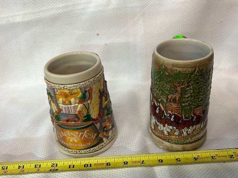 2Budweiser beer steins, 1996 Oktoberfest, Budweiser Clydesdales Stein