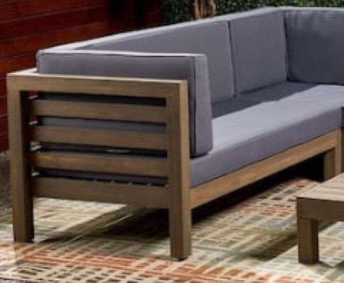 Noble House Oana gray Wood Outdoor Sectional Set with Dark gray