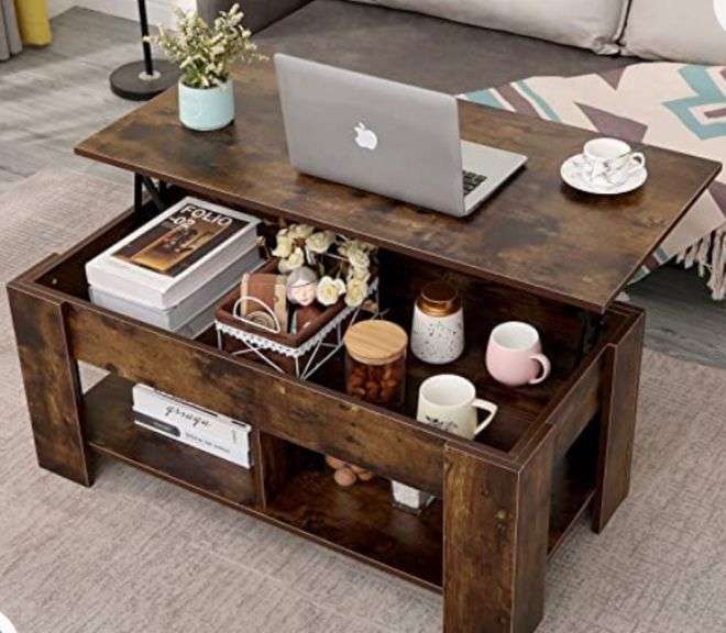 WLive Lift Top Coffee Table with Storage, 2 Open Shelves and Hidden