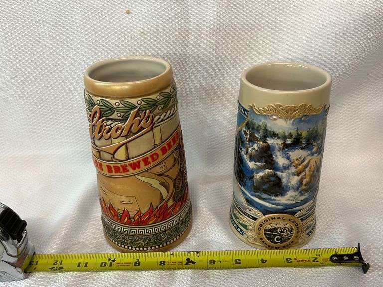 Strohs beer stein, original Coors beer stein, waterfall heritage series
