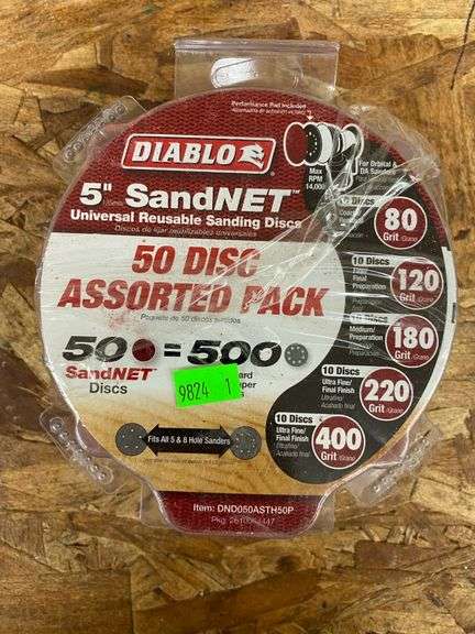 Diablo SandNET Disc Assorted Pack – 50-Piece Set (80/120/180/220/400 Grit) – Reusable NET Sanding Discs For Final Finishing & Surface Prep – Fits 5 & 8-Hole Sanders