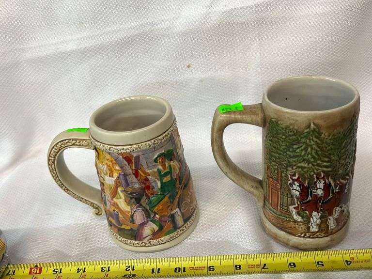 2Budweiser beer steins, 1996 Oktoberfest, Budweiser Clydesdales Stein