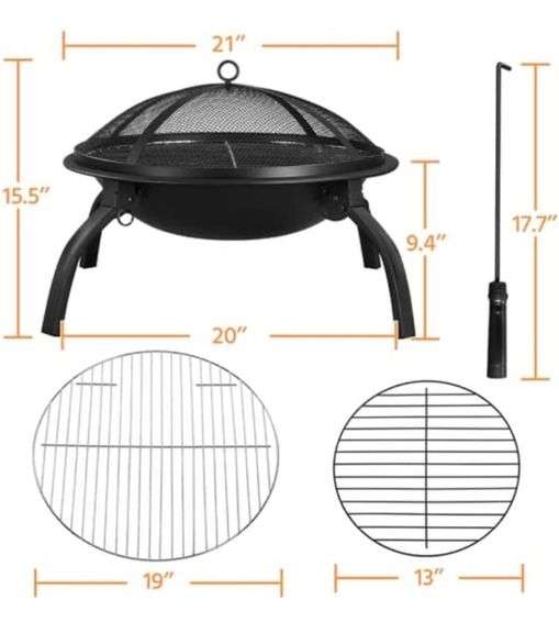 Yaheetech 21inch Firepit Portable Folding Steel Fire Bowl Garden