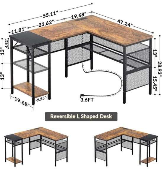 Unikito L Shaped Desk with USB Charging Port and Power Outlet