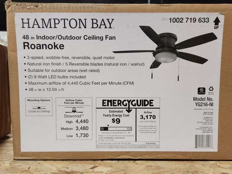 Hampton Bay Roanoke 48 in. LED Indoor/Outdoor Natural Iron Ceiling Fan with Light Kit Metzger