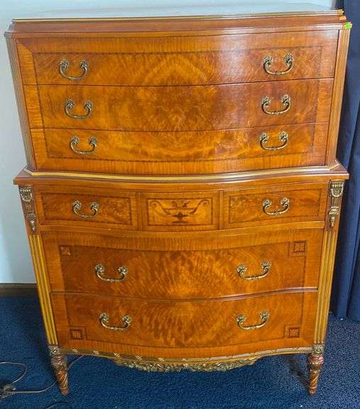 Ornate Highboy Chest with Inlay, 51x36x20 Metzger Property Services LLC