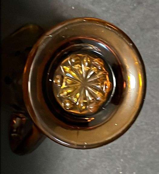 Amber glass syrup pitcher, 5in
