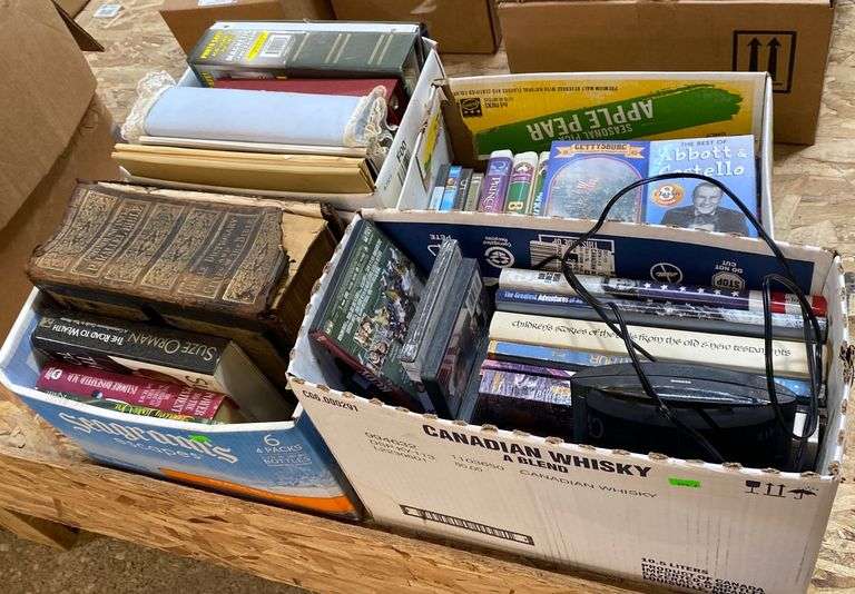 Sharp alarm clock, Bible dictionary, movies, vhs tapes, book’s