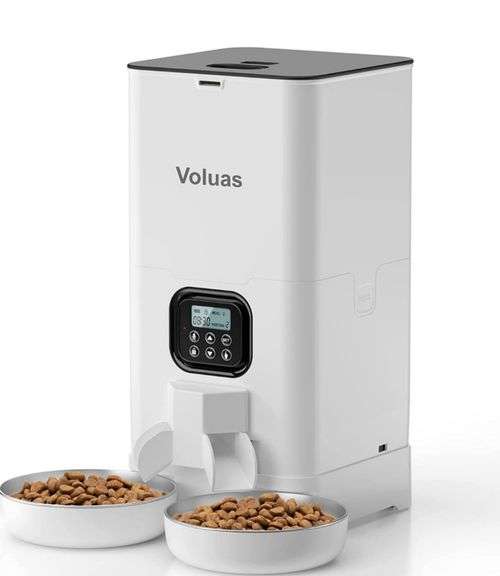 Voluas Automatic Cat Feeders for Two Cats, Double Pet Feeder with 2 Stainless Steel Bowls,6L