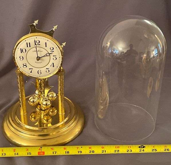 Seth Thomas Battery Operated Anniversary Clock w/ Glass Dome 11in & 2 Brass Leaf Candle Holders