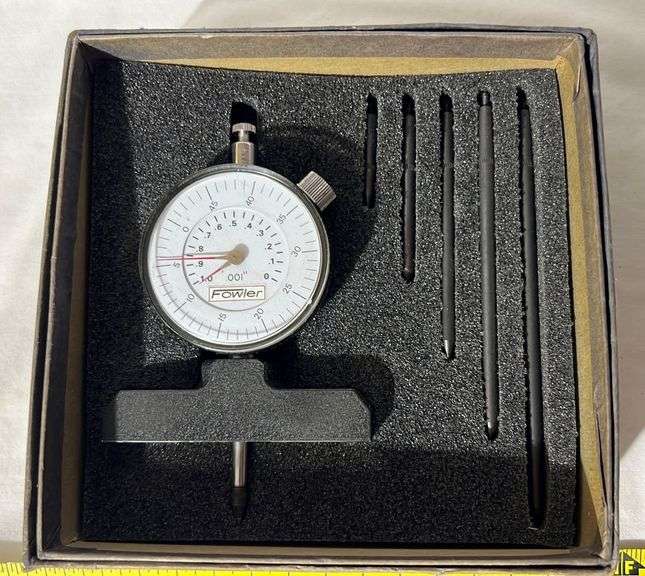 Fowler dial indicator depth gauge set complete in box Metzger