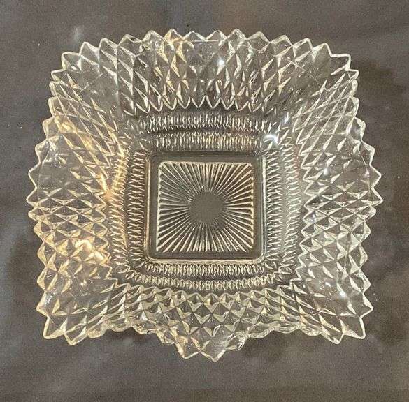 Cranberry dinnerware and clear glass salad plates Metzger Property