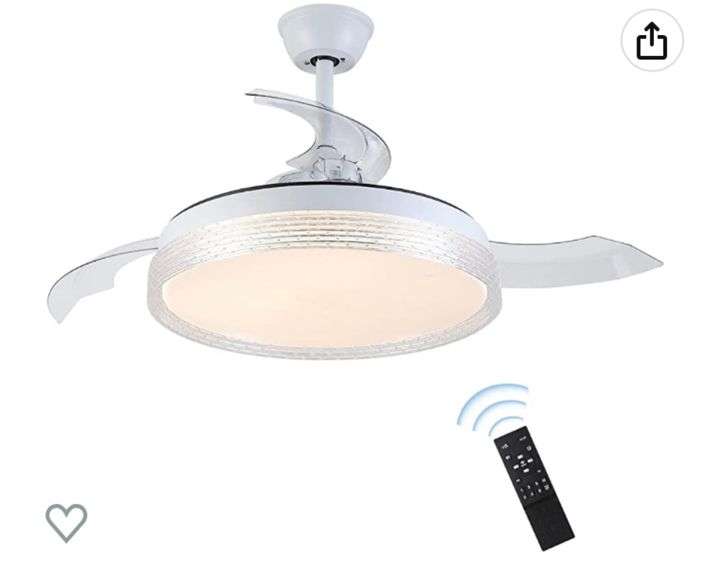 Crolanli 42 Inch Retractable Ceiling Fan with Light White Low Profile