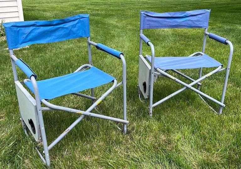Two folding camp chairs with side tray 24in wide Metzger Property Services LLC